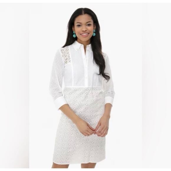 Tory Burch Patchwork Eyelet Dress Size 6 New Ivory White Classic Timeless - Picture 5 of 16